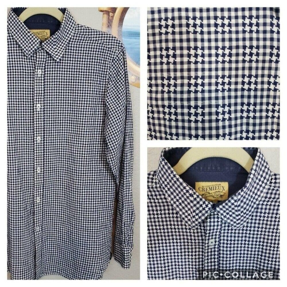 Men's Cremieux blue plaid‎ Long sleeve button up cotton shirt size Medium